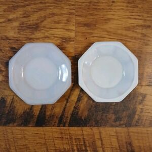 Vintage Akro Agate Children's Plates 4 pcs White Milk Octagonal Slag Glass